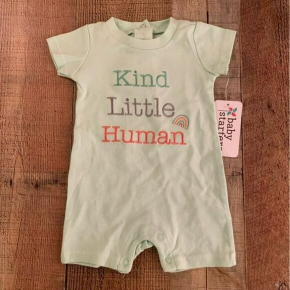 Baby starters gender neutral shorts one piece with kind little human saying -6M - Picture 1 of 7